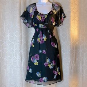 LOFT Flutter Sleeve Floral Midi Dress